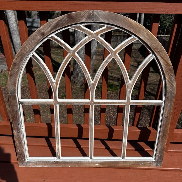 Rustic Brown and White Arched Window Frame Wall Decor - Picture 2 of 2